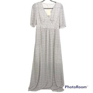 See U Soon white floral print v neck maxi dress size S nwt